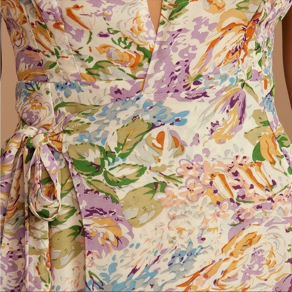 Lulus | Feels Magical Ivory Floral Print Short Sleeve Wrap Maxi Dress - Picture 5 of 12